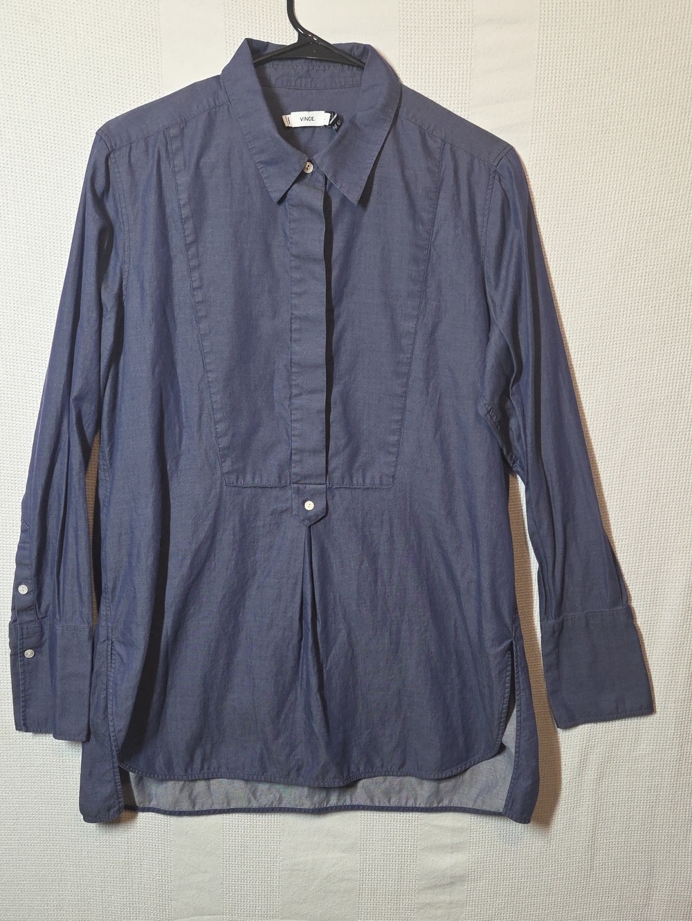 Vince Shirt Women Large Blue High Low 100% Cotton